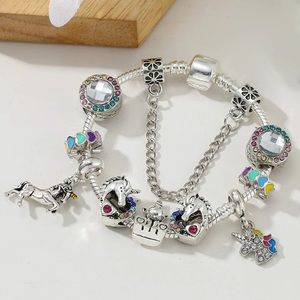NEW Sterling Silver Colorful Mustang Unicorn Charm Bracelet